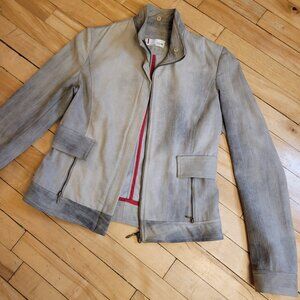 POW Andy The-Anh‎ - Made in Canada Gray Linen Moto Jacket Size 6